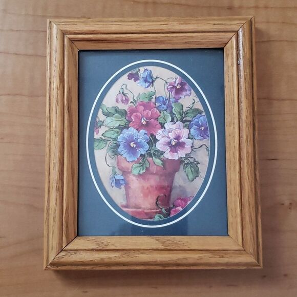 Small Vintage Floral Wood Framed Picture Wall Decor 6.5 " x 5" - Picture 1 of 4